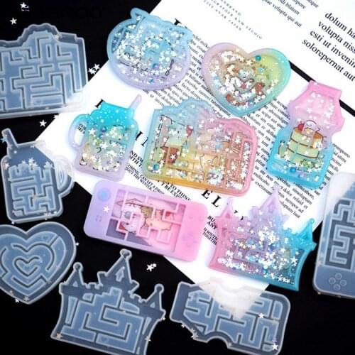 Milk Bottle Heart Shape UV Epoxy Resin Mold Heart Keychain Pendant Craft Jewelry Tools Quicksand Maze Silicone Mold Shaker Molds