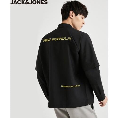JackJones Mens Fake Two-piece Design Letter Printed Casual Loose Fit Long-sleeved Shirt | 220305028