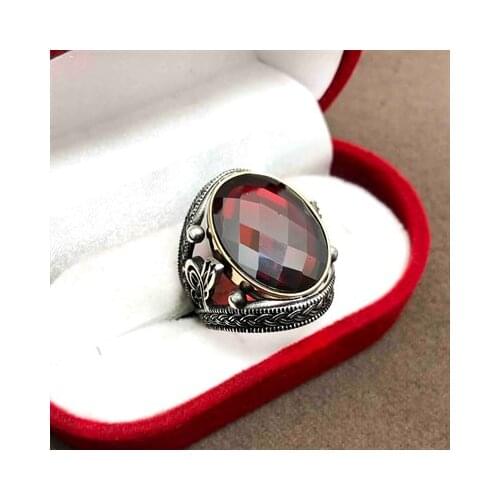 Tuğra Patterned Red Stone Men 'S Ring