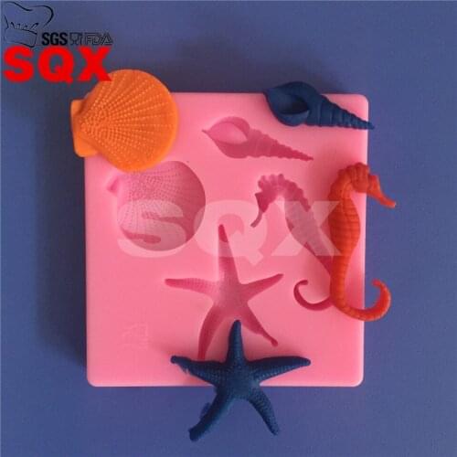 New Food-grade Silicone Mold 3D starfish hippocampus, Fondant Cake Decorating Tools, silicone soap mold, Silicone Cake Mold,MR03