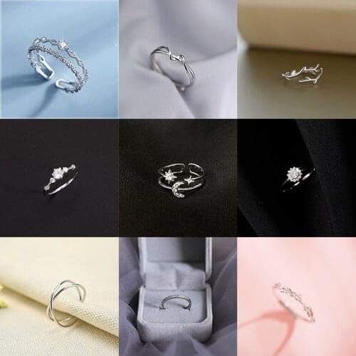 NEW 925 Sterling Zilveren Geometrische Vorm Zirkoon Open Ring Ontwerp Vinger Ring Voor Vrouwen Party Sieraden Cadeau R001