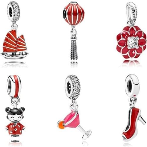 NEW 925 Sterling Silver Red sailboat festive Fuwa Pearl Charms Pendant collocation Bracelet DIY bracelet Factory wholesale