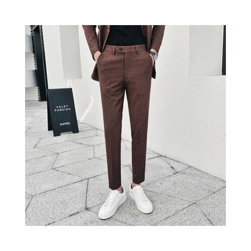 Solid color casual pants male Korean Slim straight youth British style business professional dress mens trousers tide