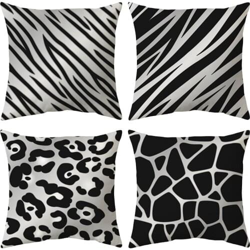 Single-sided Printing Animal Leopard Decorative Pillows Case Super Soft Velvet Black and White Zebra Pattern Cushion Cover Sofa