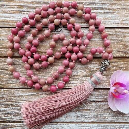 6mm Rhodonite Pink Stone 108 Beads Handmade Tassel Necklace Classic Chakra Mala Prayer Religious Japa Yoga Spiritua Meditation