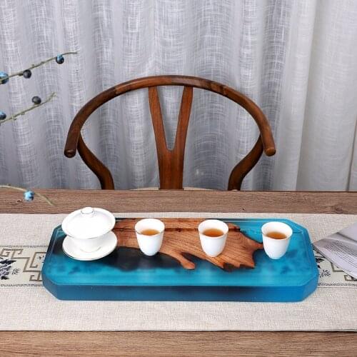 Japanese Style Epoxy Resin Tea Tray Solid Wooden Teacup Trivet Household Tea Table Kung Fu Tea Set Holder Home Office Decoration