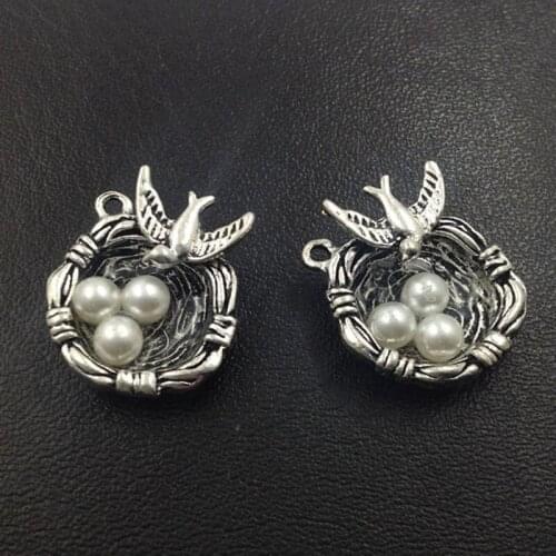 2Pcs 29*20mm Bird Nest Charms Antique Silver Color Tone Pendant Findings Diy Aesthetics Accessories Handmade Jewelry Makeing