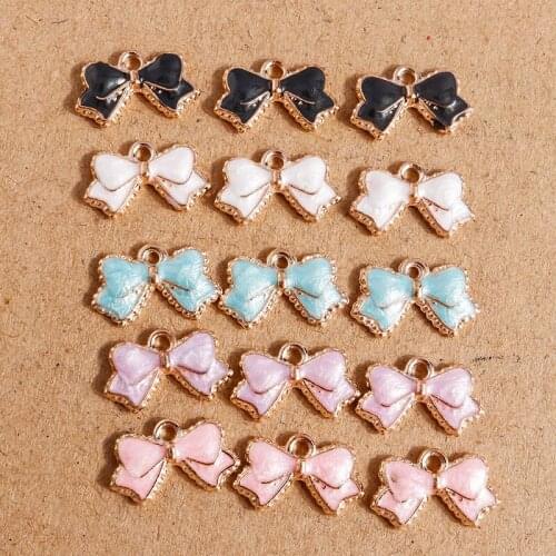 10pcs 16*10mm Cute Enamel 5 Colors Bowknot Charms for Making Earrings Pendants Necklaces Bracelets DIY Handmade Jewelry Findings