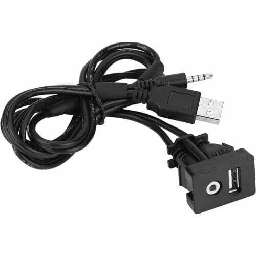 Portable Car Boat Dash Flush Mount USB Port 3.5mm AUX Jack Extension Cable Lead Mounting Panel Suitable For Most Of The Car