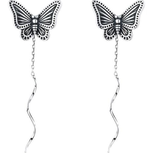 Silver Color Butterfly Ear Line Chain Hanging Earrings Tassel Drop Earrings For Women Bride Wedding Jewelry Accessories Gifts