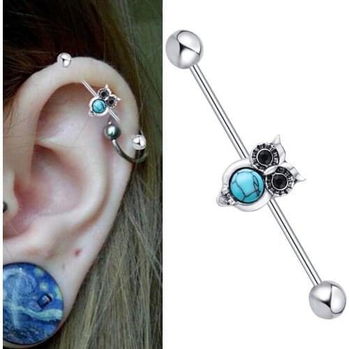 1Pc Gothic Ear Cartilage Earrings Barbell Piercing Industrial Rings Night Owl Body Jewelry