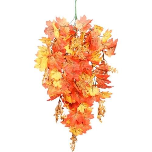 75cm Silk cloth Artificial Autumn Maple Leaves Garland Fall Hanging Plant for Home Garden Holiday Front Door Wall Hanging Decor