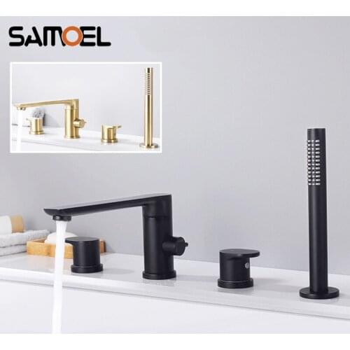 Industrial Style Deck-Mounted Brass Matte Black 4-Hole Bathroom Bath tub Faucet Mixer Gold Brushed Bathtub Water Tap BF1035