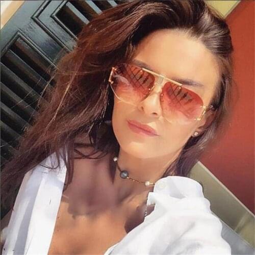 Pink Sunglasses Womens Style New Fashion Square Glasses Trendy Ladies Outdoor Luxury Semi Rimless Sunglasses Men