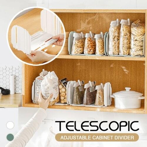 Telescopic Adjustable Cabinet Divider Free Combination Expandable Bookend Clothes Shelf Storage Organizer for Kitchen @LS