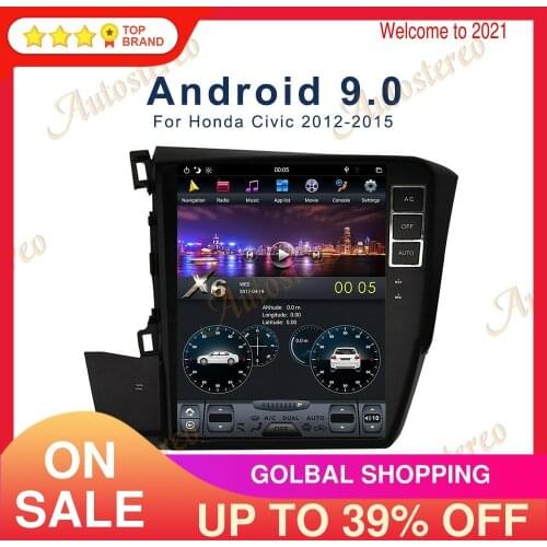 Vertical Screen Android 9.0 6 Core Car Audio GPS Navigation For Honda Civic 2012-2015 Stereo Head Unit Multimedia Player Carplay