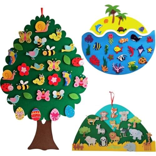 Montessori Felt Animal Jigsaw Toy Christmas Tree Sea Animal Baby DIY Material Velcro Handmade Game Educational Toys For Children
