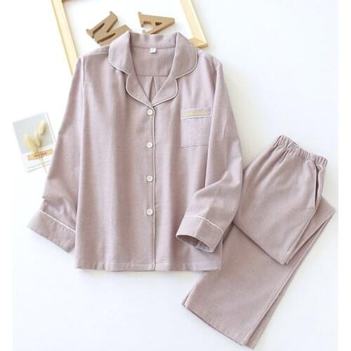 Japanese style autumn and winter pure cotton couple pajamas, women home service, mens casual suit, spring and autumn sleepwear