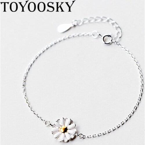 925 Sterling Silver Jewelry Lucky Daisy Flower White Bracelet for Women Statement Accessories Jewelry