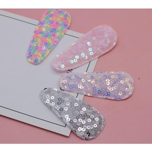 50pcs/lot 6.6cm shiny fabric Hair Clip Cover Padded Appliques DIY handmade Children Hair Accessories