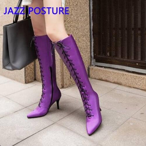 Women winter Knee Boots Sexy Stiletto Heels Boots Pointed Toe black Dress Party Fashion boots Women Plus Size 34-43 z318