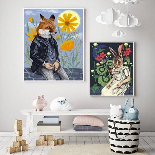 Animal Creative Canvas Painting Baby Gift Wall Art Print Picture For Kids Room Boho Nursery Decor