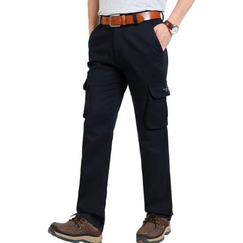 Winter Mens Brushed Cargo Pants Baggy Thicken Casual pants Plus Size 44 Straight Fleece Full Length Trousers Mens Men Overalls