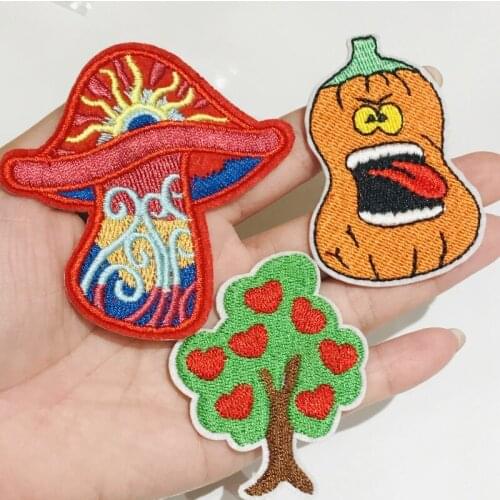 10Pcs Mushroom Fruit Tree Pumpkin Patches For Backpack Clothing Iron DIY Embroidery Patch Applique Parches Kawaii Stickers Badge