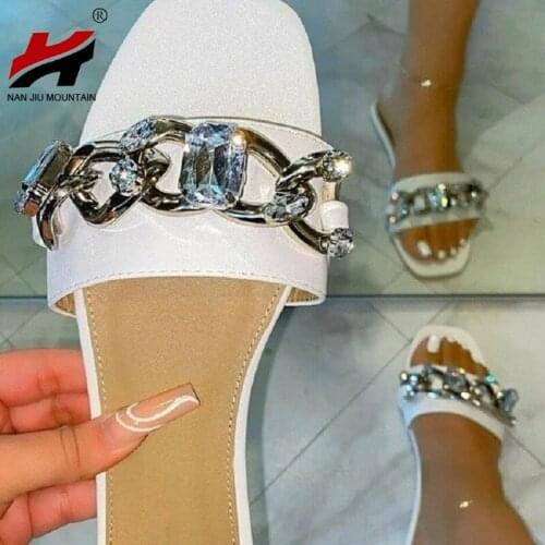 2021 Women Sandals Flat Shoes Summer Beach Slippers Rhinestone Sandals Simple Solid Color Open Toe Slippers Woman Plus Size 43