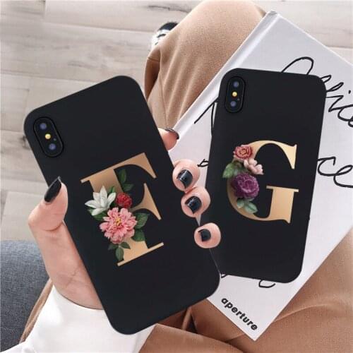 26 Letter A-Z phone case for iphone 11 pro max xr x xs max for iphone 7 8 plus se 2020 cases Black Silicone Soft Back Cover