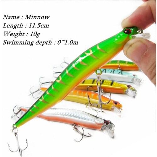 6pcs Minnow Fishing Lures Hard Baits 11.5cm/10g Swimbaits Boat Topwater Lures for Trout Bass Lure F