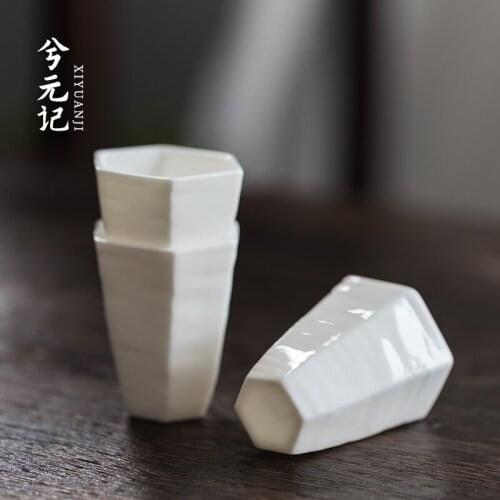 Dehua white porcelain pure manual hexagonal tea cup kunfu tea cups small single ceramic cups