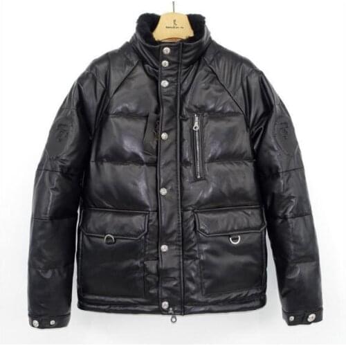 Free shipping.fashion new man winter warm soft sheepskin Jackets,mens 100% genuine Leather jacket.20% white duck down,quality