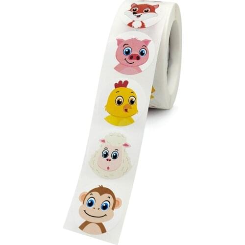 Kids Cartoon Animal Sticker Roll 500-Count Stickers Round Teacher Encouragement Motivational Lable Sticker for Teacher ASD88
