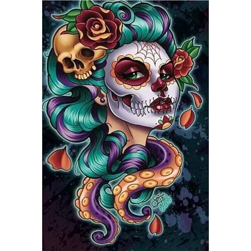 Halloween Skull Flower Woman Diamond Painting Round Square Full Drill DIY Mosaic Embroidery 5D Cross Stitch Portrait Picture