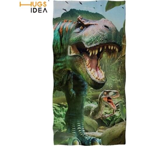 HUGSIDEA Kids Bath Towel Funny Dinosaur 3D Print Beach Towel for Adult Large Size Swimming Gym Toalla Serviette Luxury