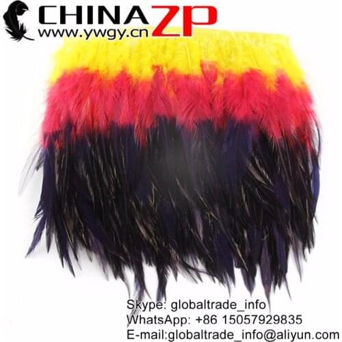 CHINAZP Factory Cheap Wholesale 10yards/lot Dyed Yellow-Red-Black Chicken Rooster Saddle Feathers Fringe Trims