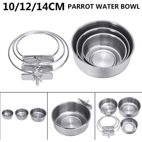 Stainless Steel Bird Feeder Parrot Cups Container Food Water Bowl for Macaw Parakeet Cockatiel Cage