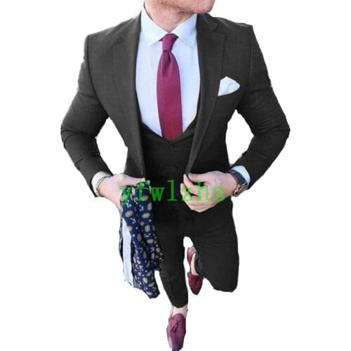 Handsome Groomsmen Notch Lapel Groom Tuxedos Wedding Dress Men Suits Blazer Prom Dinner (Jacket+Pants+Tie+Vest) A687