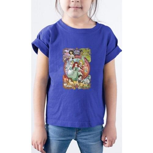 Disney Summer New Products Children T-shirts Short Sleeve Dropship Cartoon Unisex Tshirts Princess Kawaii Pattern O- Neck Loose