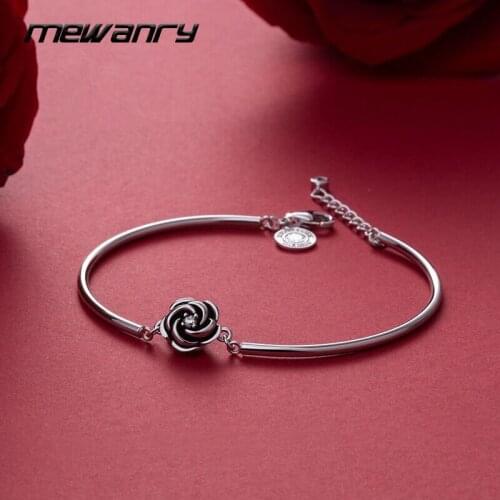 Mewanry 925 Sterling Silver Bracelet for Women New Trendy Elegant Sweet Handmade Rose Flower Thai Silver Party Jewelry Wholesale