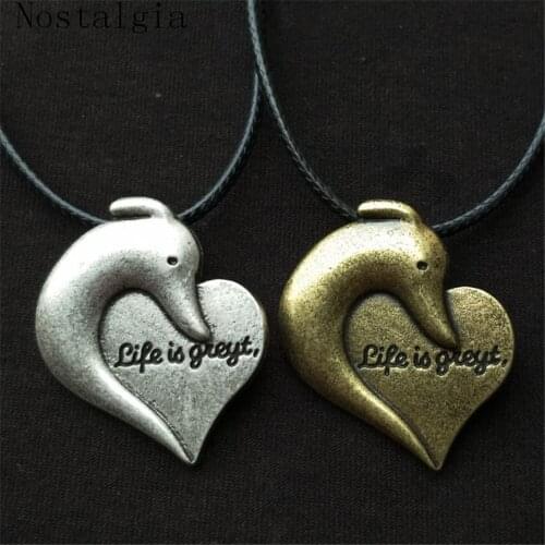 Cute Greyhound Love Heart Necklace Life Is Greyt Necklaces Pendants Valentines Day Gift for Greyhound Lover Italian Galgo Charm