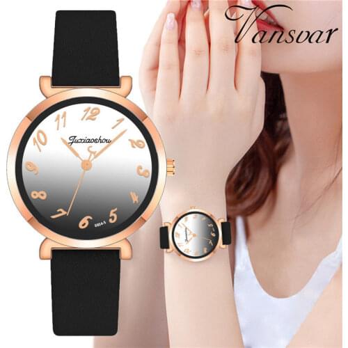 Fashion Women Gradient Color Dial Quartz Watch Casual Ladies Leather Strap Wristwatches