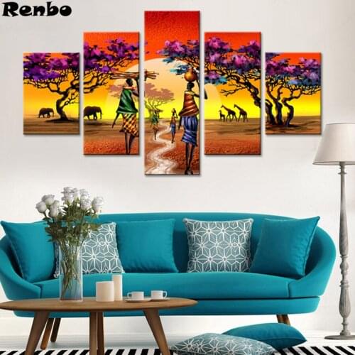 DIY Diamond Painting African woman Cross Stitch Full Kit Embroidery 5D Square/Round Drill Mosaic Decor elephant landscape 5pcs