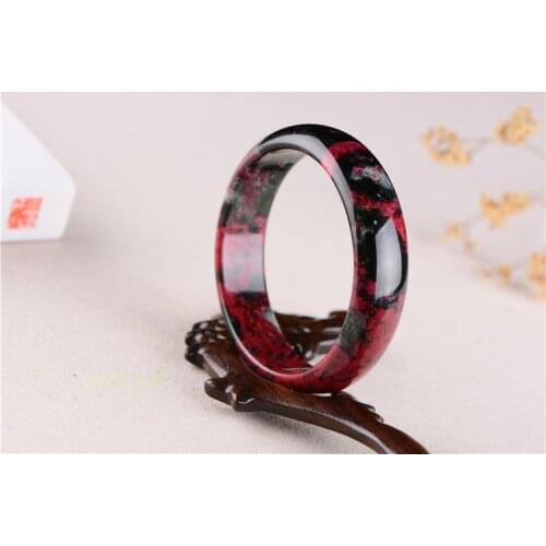 Natural pink jade bangle bracelet pink black flower gemstone jade bracelet authentic jadeite jade jade jewelry real jade