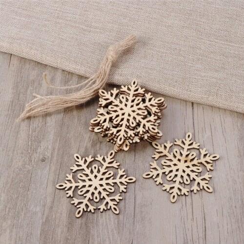 New Year 10pcs Christmas Hanging Ornaments Decoration Wooden Embellishments 8 X 8cm Hexagon Snowflake New Year