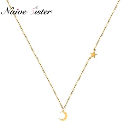 New trendy stainless steel moon star pendant necklaces for women titanium jewelry link chain jewellery wholesale