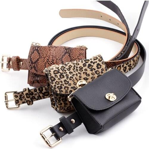 New Snakeskin Black Waist Belt Bag PU Leather Metal Pin Buckle Waistband Phone Pouch Punk Belts Bag for Women Leopard Fanny Pack