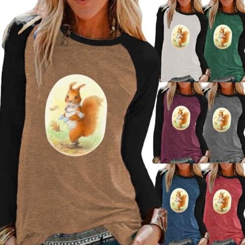 Autumn Fashion Womens Cartoon Printing Tops Comfortable Sweaters Casual Round Neck Raglan Sleeves Loose Plus Size T-shirt Tops