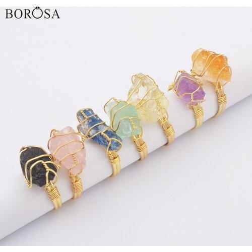 Raw Healing Stone Rings 18K Gold Wire Wrapped Rings for Women, Fluorite Blue Kyanite Crystal Ring Natural Stone Rings WX1796